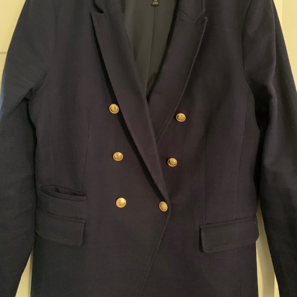 Banana Republic Navy Cotton Gold Button/Double Breasted Blazer-14-worn few times